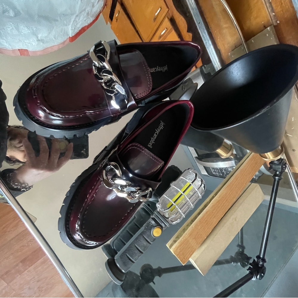 Jeffrey Campbell Burgundy Loafers with Chain Detail - Picture 4 of 9